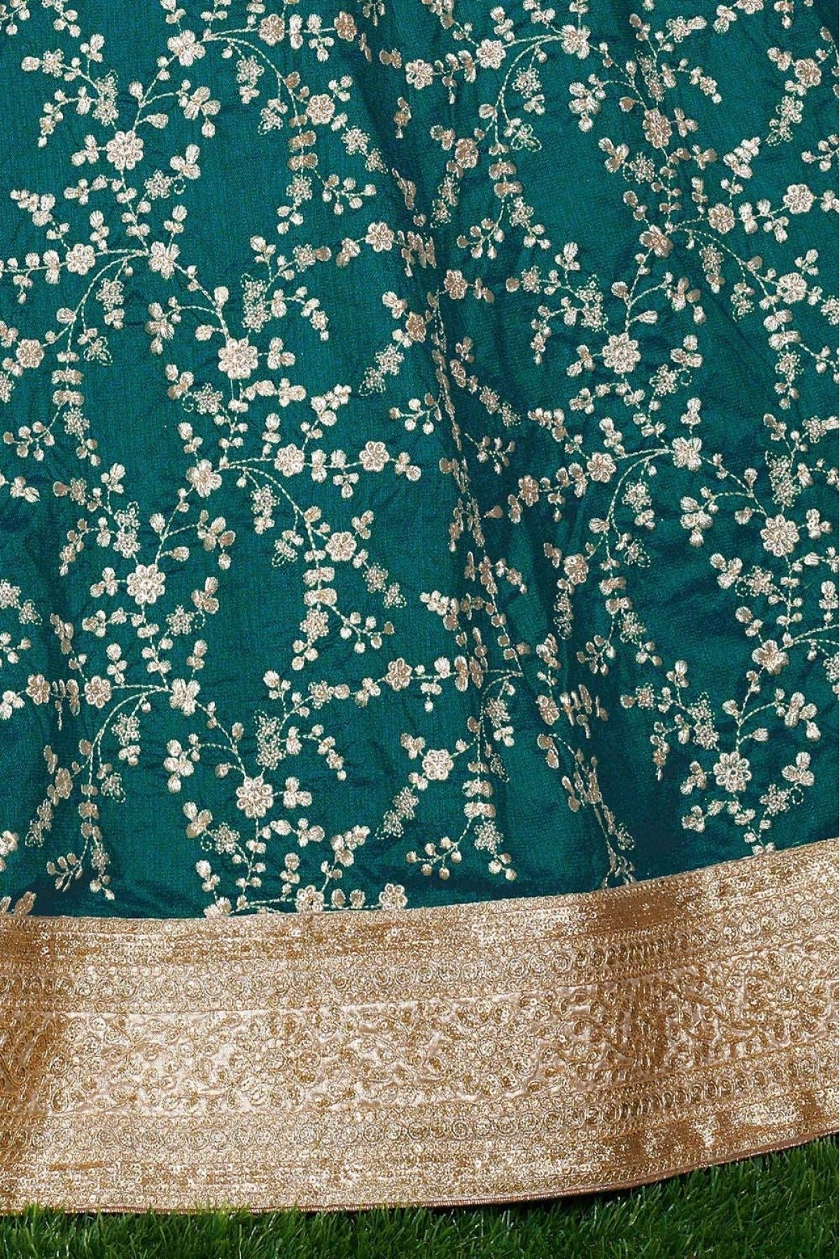 Teal and Green Mulberry Silk Lehenga Choli NCLC10110295