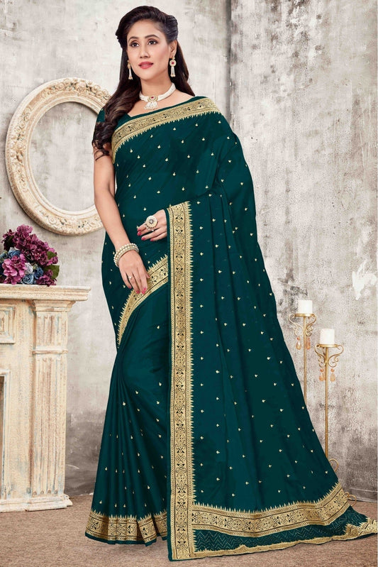 Teal and Green Rangoli Silk Designer Saree NCSD11210742