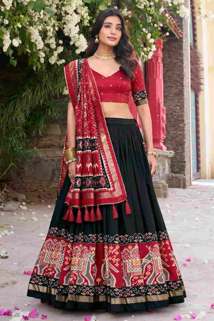 Tussar Silk Zari Woven Work Lehenga Choli In Black Colour NCLD1300076