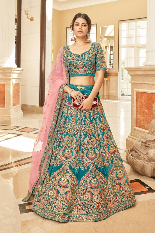 Velvet Embroidery A Line Lehenga Choli NCLC10110241