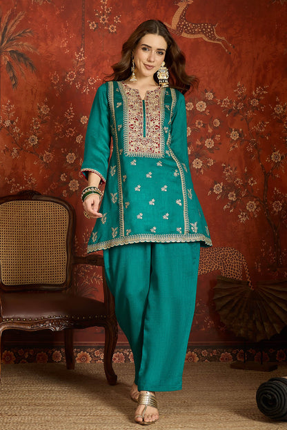 Vichitra Silk Embroidery Work Palazzo Pant Suit In Blue Colour NCSS1113638