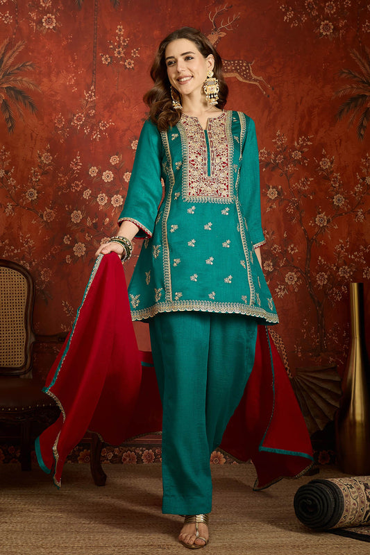 Vichitra Silk Embroidery Work Palazzo Pant Suit In Blue Colour NCSS1113638