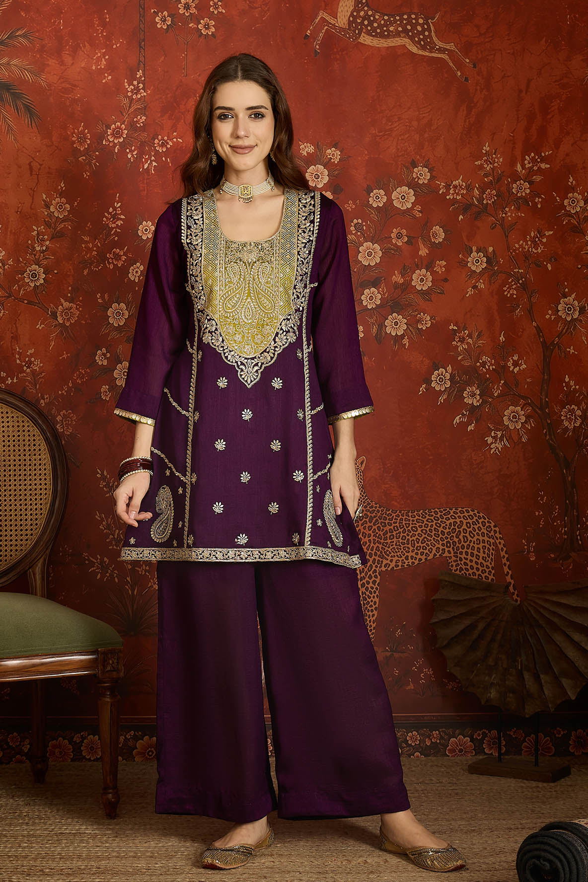 Vichitra Silk Embroidery Work Palazzo Pant Suit In Purple Colour NCSS1113636