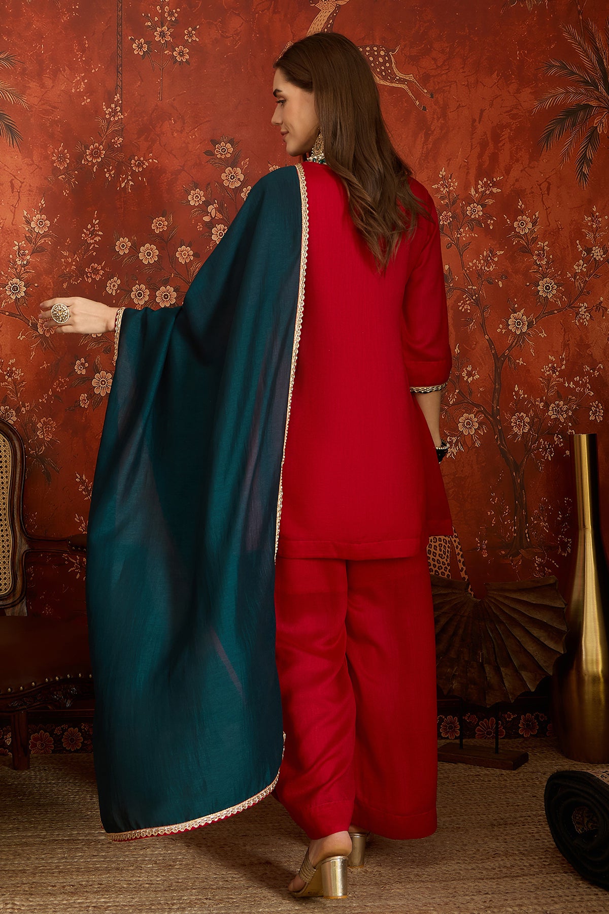 Vichitra Silk Embroidery Work Palazzo Pant Suit In Red Colour NCSS1113637
