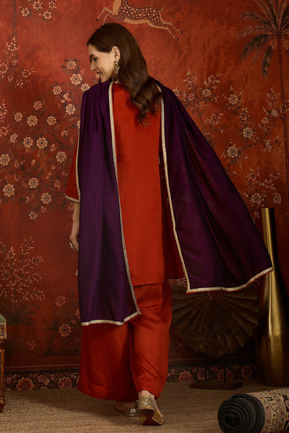 Vichitra Silk Embroidery Work Palazzo Pant Suit In Rust Colour NCSS1113640