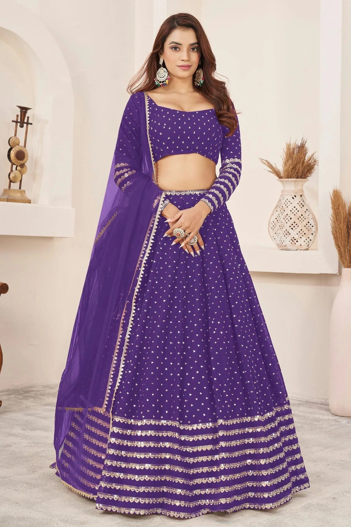 Violet Georgette Lehenga Choli NCLC10110136