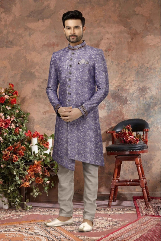 Violet Jacquard Digital Print Sherwani NCSH10410431