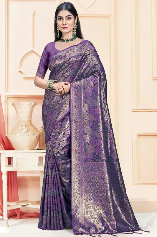 Violet Satin Silk Traditional Saree NCSD11010461