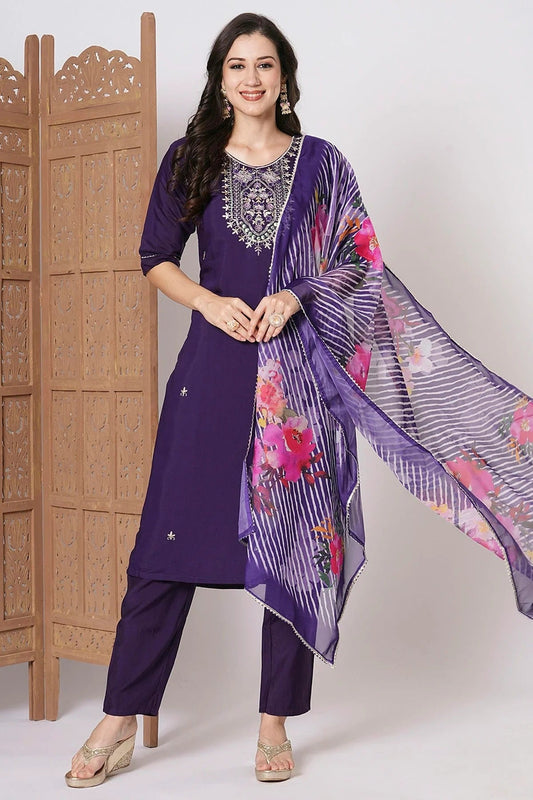 Voilet PV Chanderi Stitched Salwar Suit NCSS11111930