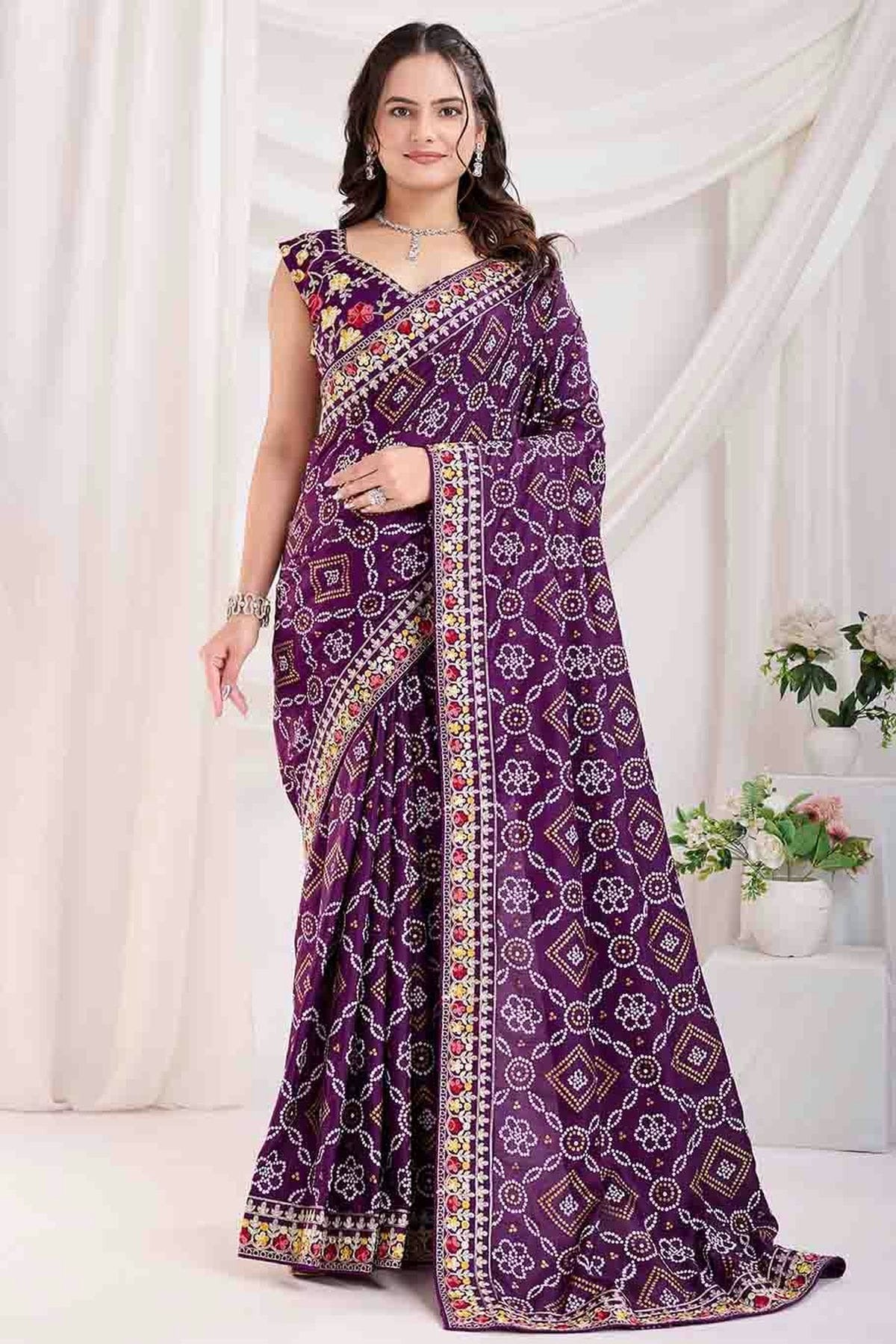 Voilet Vichitra Silk Designer Saree NCSD11110967