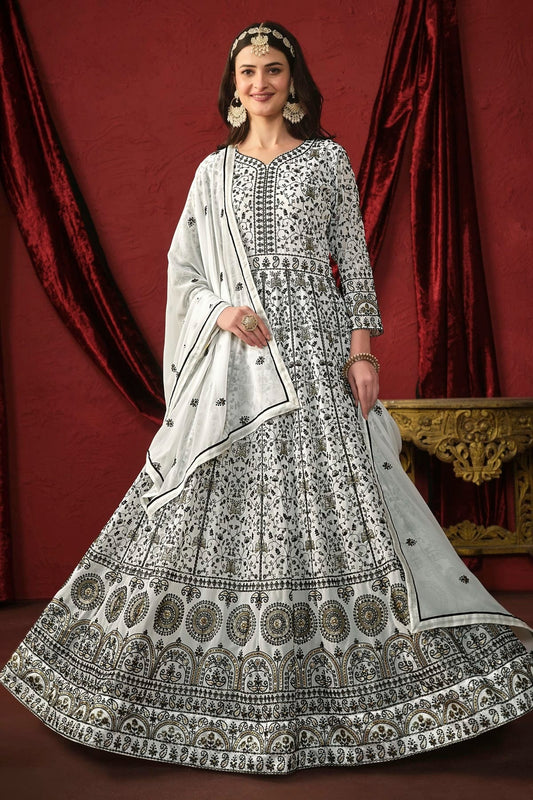 White Anarkali SuitFaux Georgette Semi Stitched  NCSM10510240