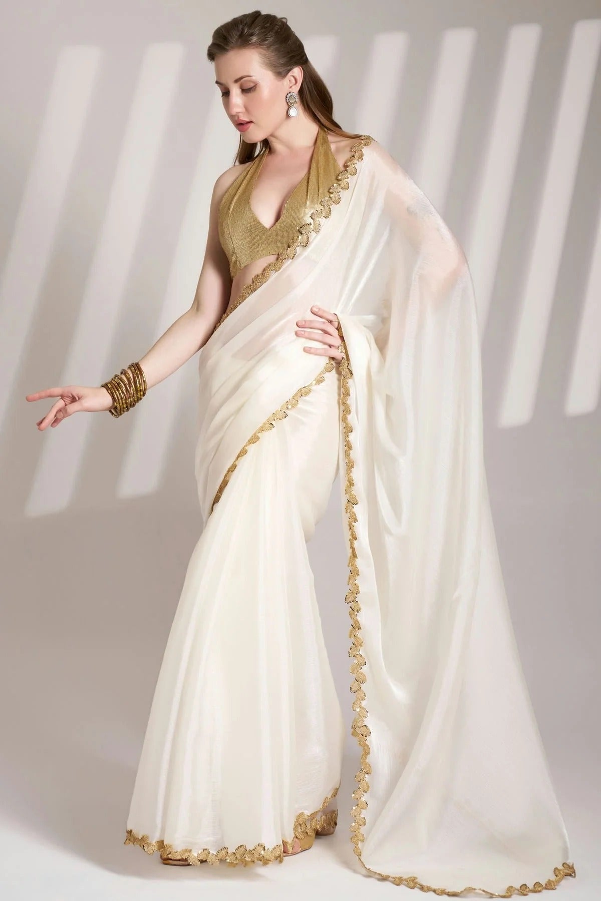 White Burberry Organza Saree NCSD11111083