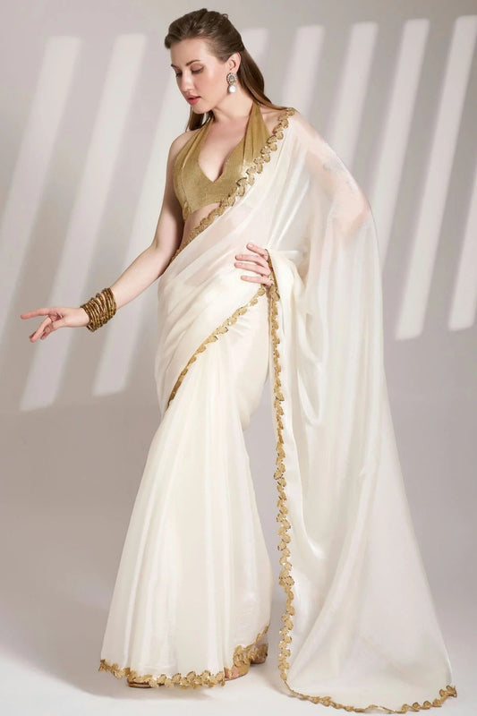 White Burberry Organza Saree NCSD11111083