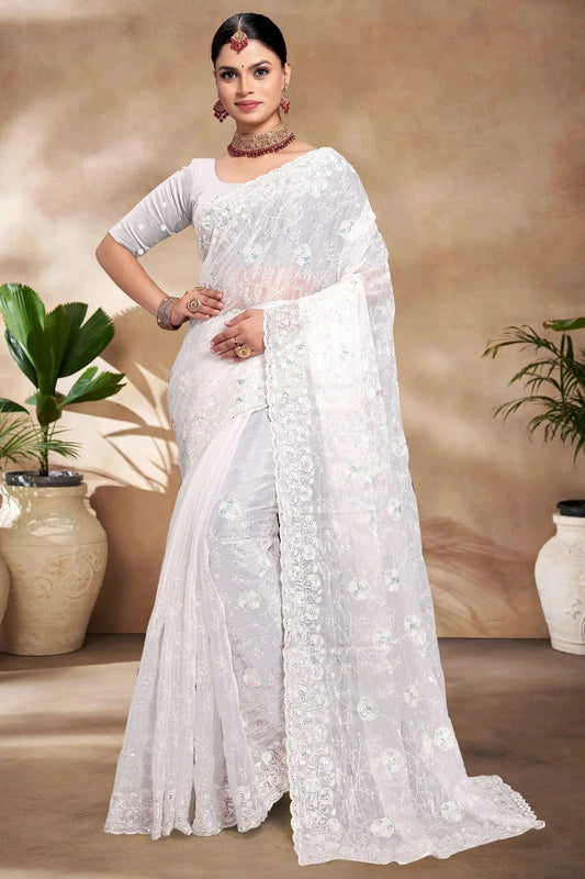White Burberry Silk Designer Saree NCSD10910177