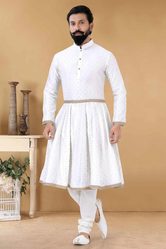 White Chanderi Silk Kurta Pajama NCKP11310170