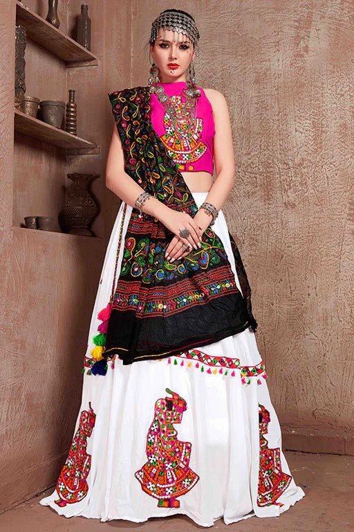 White Cotton Navratri Lehenga Choli NCLC12410116