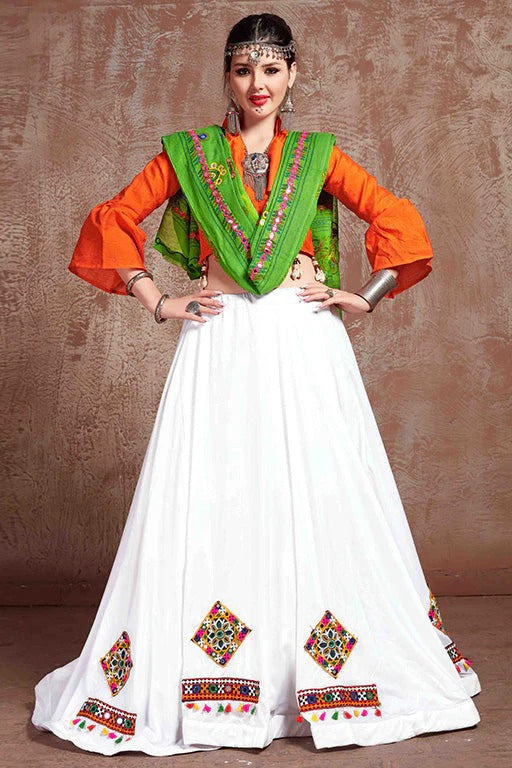 White Cotton Navratri Lehenga Choli NCLC12410119