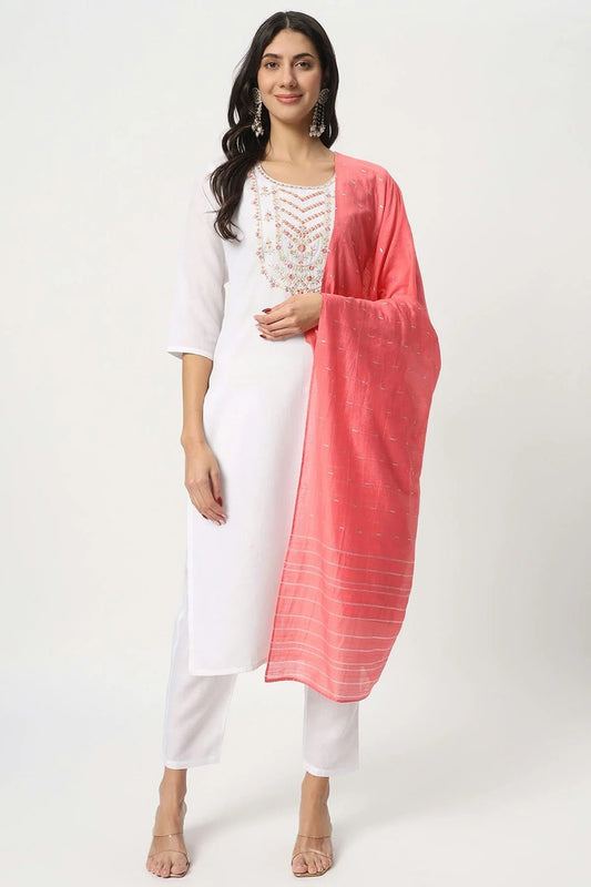White Cotton Stitched Salwar Suit NCSS11111948
