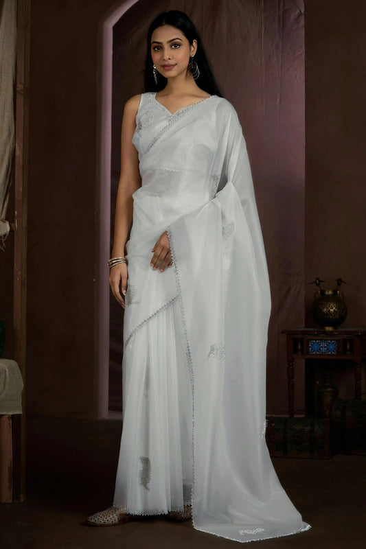 White Crush Silk Designer Saree NCSD11210211