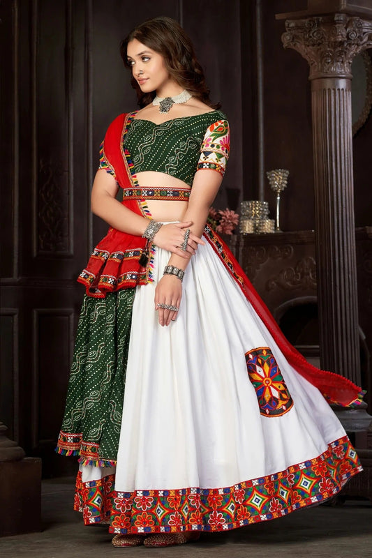 White Embroidery Cotton Silk Navratri Lehenga  NCLD11710185