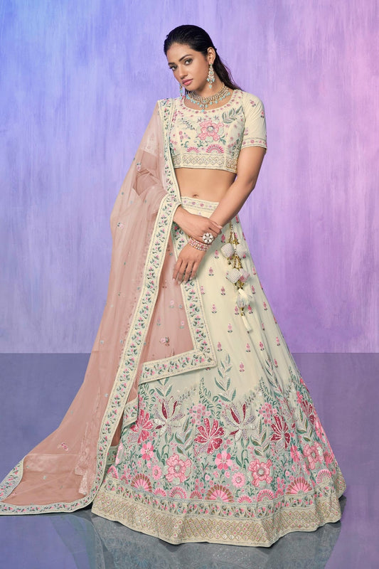 White Embroidery Georgette Lehenga Choli NCLD10810295