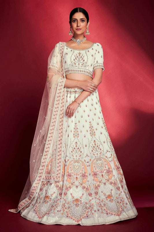 White Embroidery Georgette Lehenga Choli NCLD10810319
