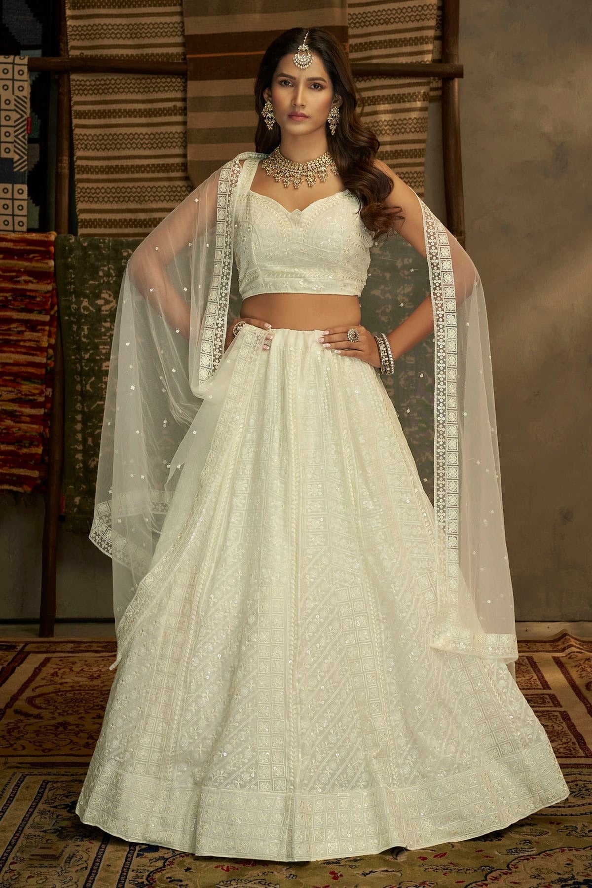 White Embroidery Georgette Lehenga Choli NCLD10810332