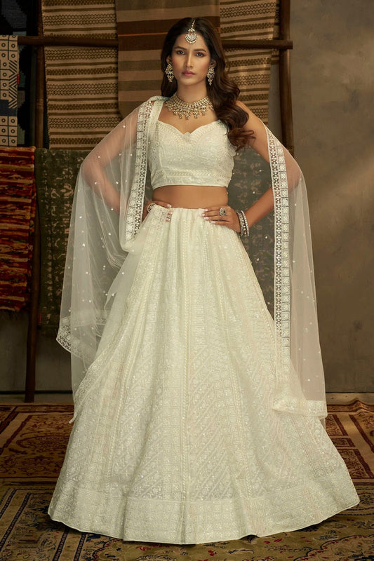 White Embroidery Georgette Lehenga Choli NCLD10810332