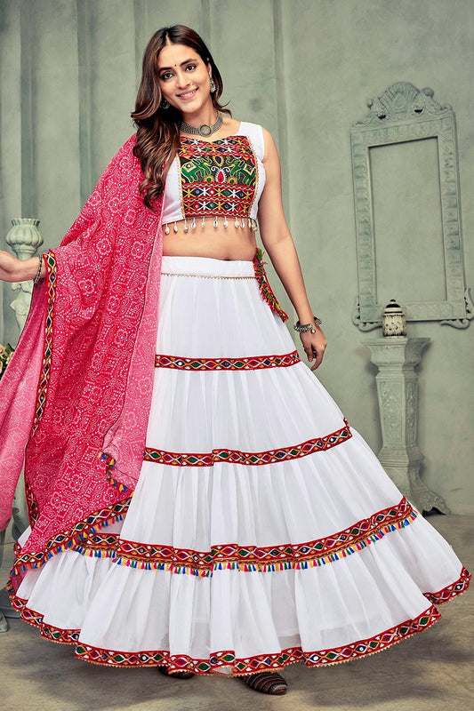 White Embroidery Georgette Navratri Lehenga  NCLD11710173
