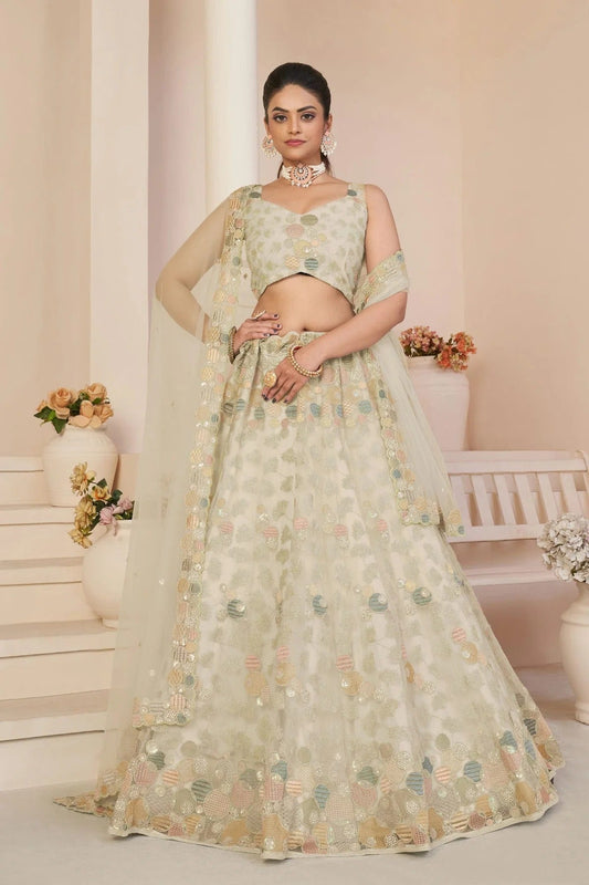 White Embroidery Net Lehenga Choli NCLD10810217