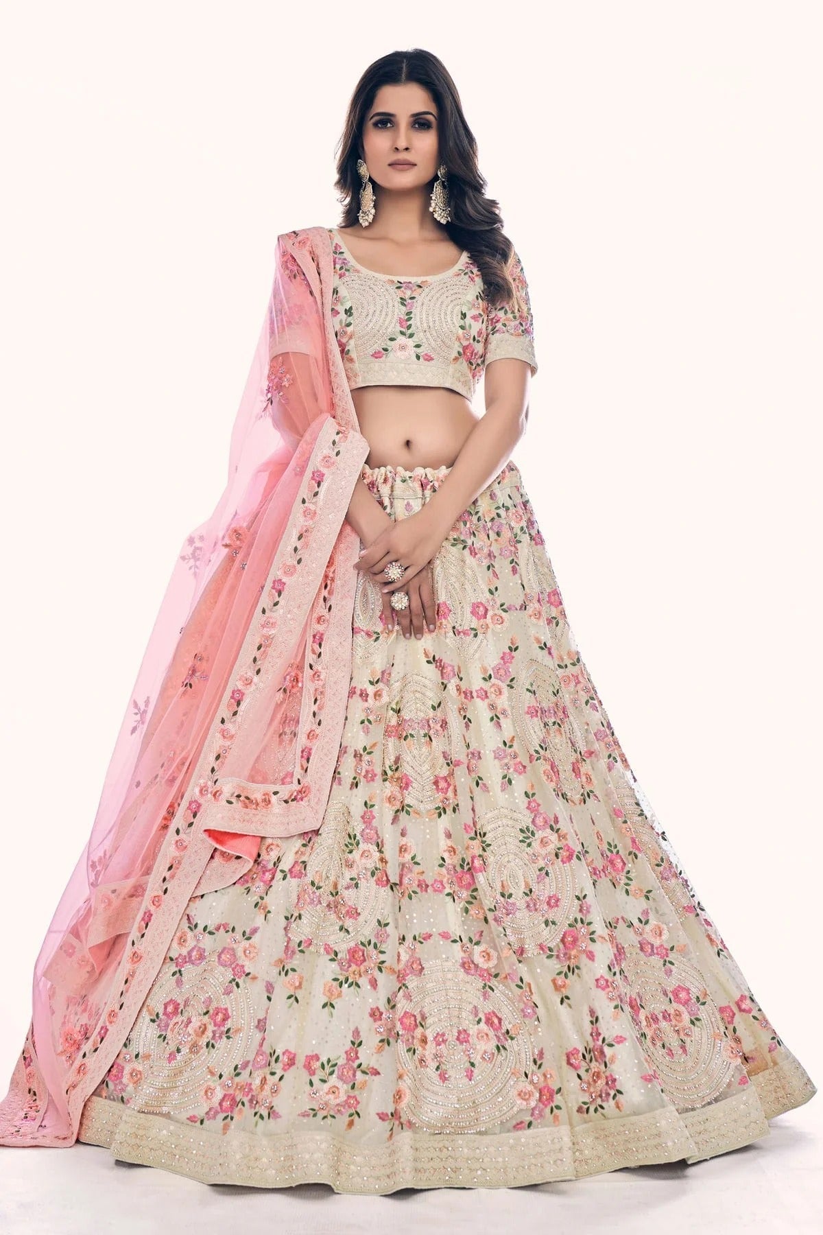 White Embroidery Soft Net Lehenga Choli NCLD10810293