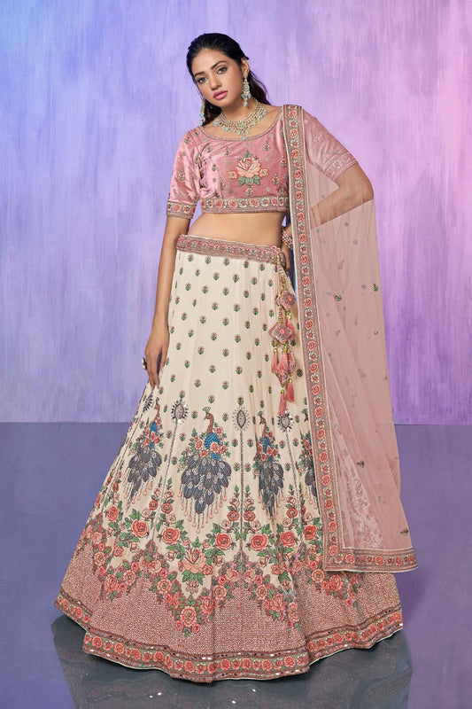 White Embroidery Velvet Lehenga Choli NCLD10810298