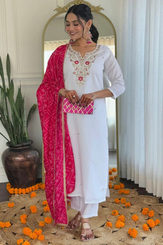 White Embroidery Viscose Stitched Suit NCSS11111309