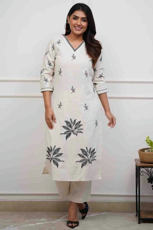 White Embroidery Viscose Top and Bottom  NCSS11110504