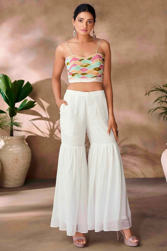 White Georgette Co-Ord Set NCTP10810117
