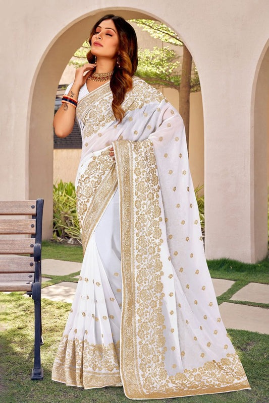 White Georgette Designer Saree NCLC11210397