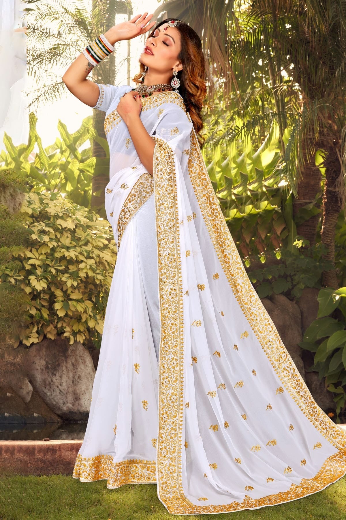 White Georgette Designer Saree NCLC11210427