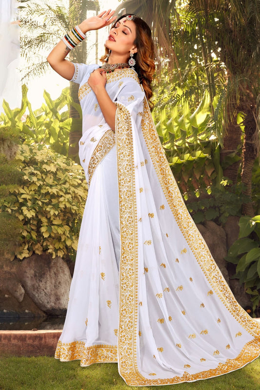 White Georgette Designer Saree NCLC11210427