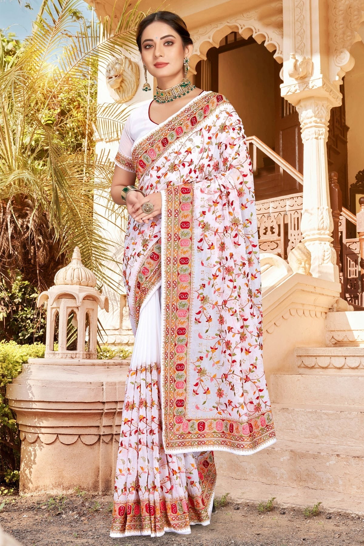 White Georgette Designer Saree NCLC11210496