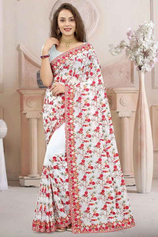 White Georgette Designer Saree NCSD10910148