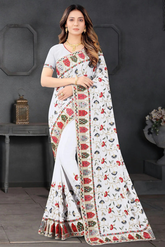 White Georgette Designer Saree NCSD10910158