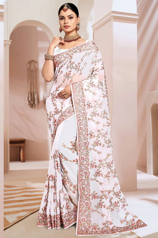 White Georgette Designer Saree NCSD10910170