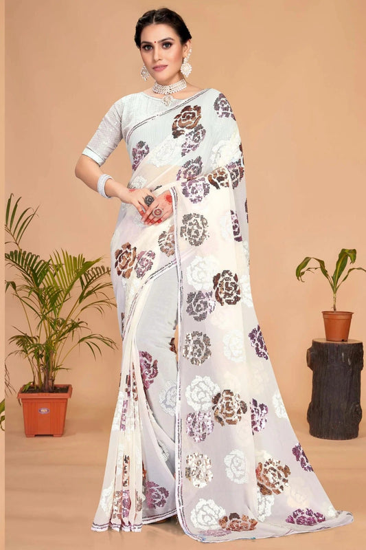 White Georgette Designer Saree NCSD10910194
