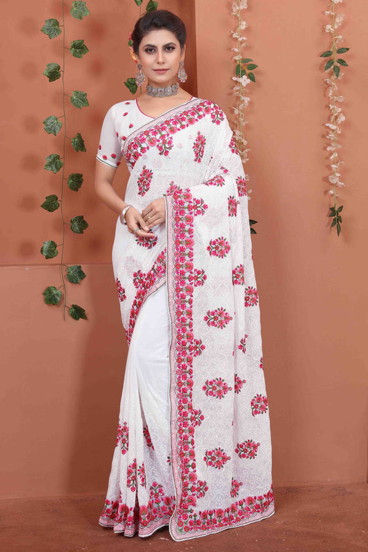 White Georgette Designer Saree NCSD10910728