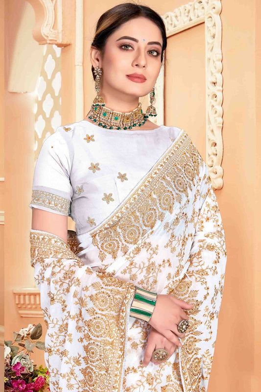 White Georgette Designer Saree NCSD10910748