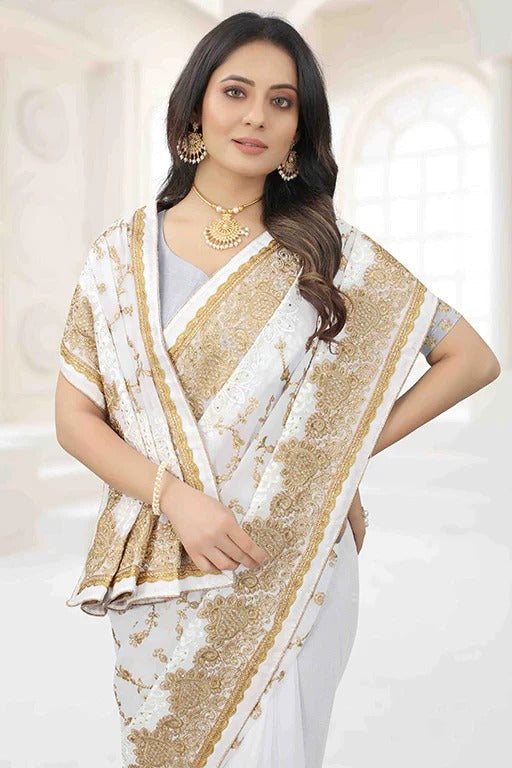 White Georgette Designer Saree NCSD10910774