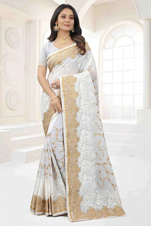 White Georgette Designer Saree NCSD10910774