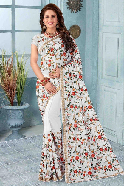 White Georgette Designer Saree NCSD11210641