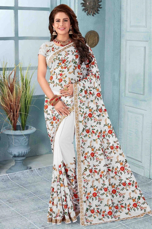 White Georgette Designer Saree NCSD11210641