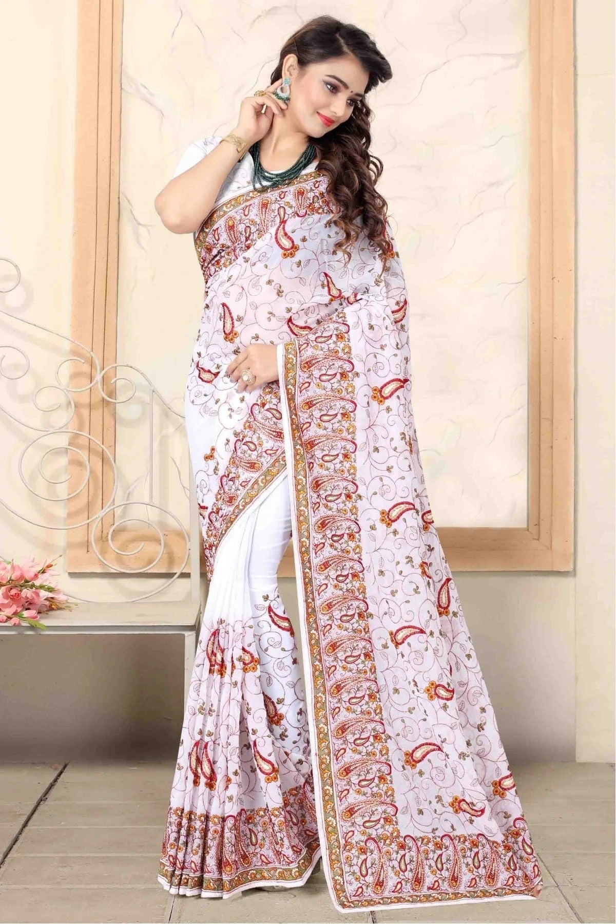 White Georgette Designer Saree NCSD11210768